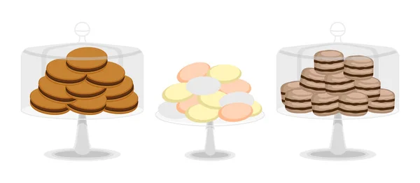 Kuchen Und Plätzchen Backwaren Transparenten Glasvasen Vereinzelt Auf Weißem Hintergrund — Stockvektor