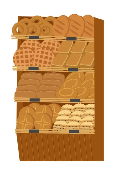 Prezentacja Produktami Piekarniczymi Chleb Bułki Ciastka Odizolowany Białym Tle Ilustracja — Wektor stockowy