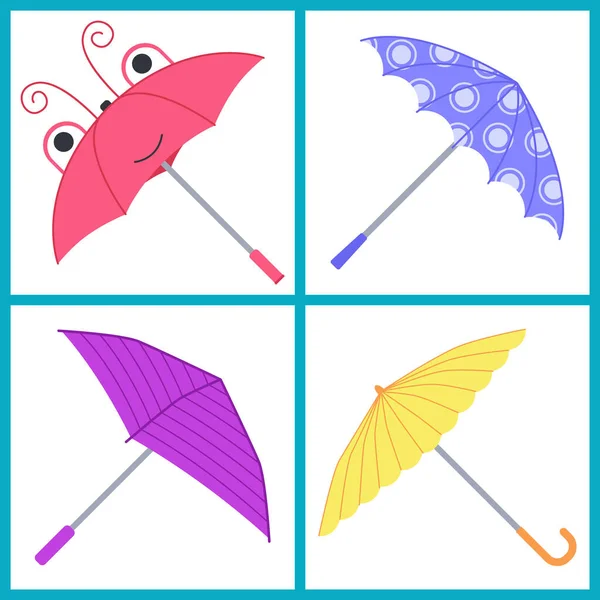 Set Colored Children Umbrellas Isolated White Background Vector Illustration — Stock Vector