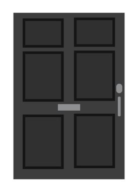 Siyah kapalı ön kapı. Beyaz bir arka planda izole edilmiş. Düz dizayn. Vektör illüstrasyonu.