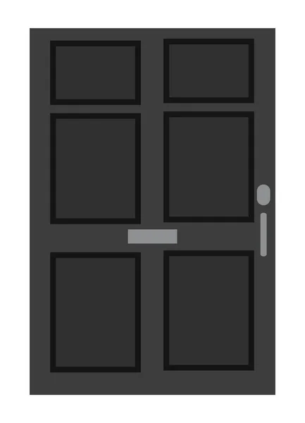 Black Closed Front Door Isolated White Background Flat Design Vector — Stock Vector