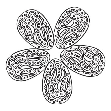 Soyut dekoratif çiçek. Siyah ince çizgi. Beyaz arka planda izole edilmiş. Vektör illüstrasyonu.