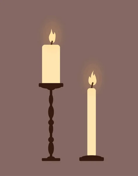 Deux Bougies Allumées Dans Des Chandeliers Style Rétro Illustration Vectorielle — Image vectorielle