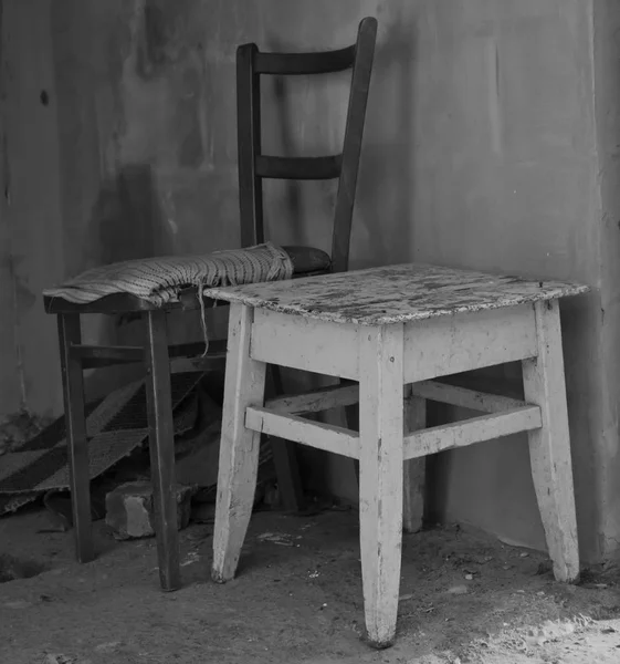 Old and dirty chair and stool