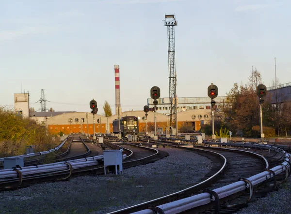 Talrijke Spoorlijnen Elektrische Apparatuur Sporen Het Depot — Stockfoto