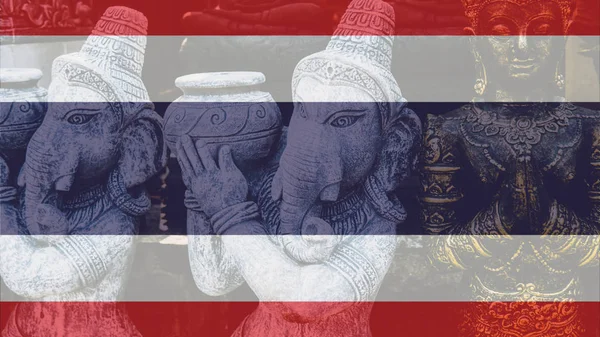 観光シンボルと旗の背景にタイの場所 — ストック写真