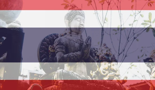 Símbolos Turísticos Lugares Tailândia Fundo Bandeira — Fotografia de Stock