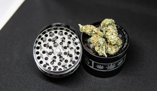 Metal grinder for marijuana. Marijuana recreational use — Stock Photo, Image