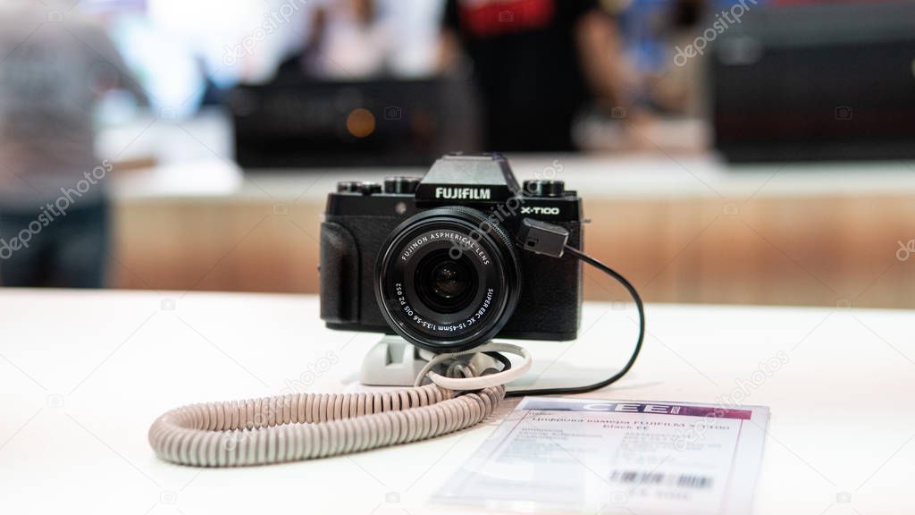 Kyiv, Ukraine -28 September  2019 : CEE 2019. New Fujifilm cameras at the international exhibition of modern technology
