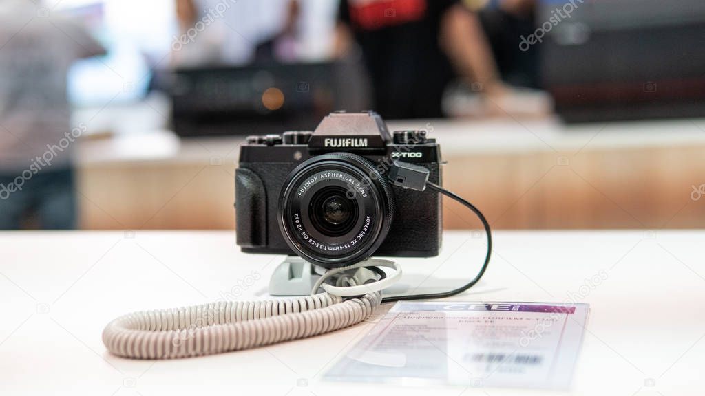 Kyiv, Ukraine -28 September  2019 : CEE 2019. New Fujifilm cameras at the international exhibition of modern technology