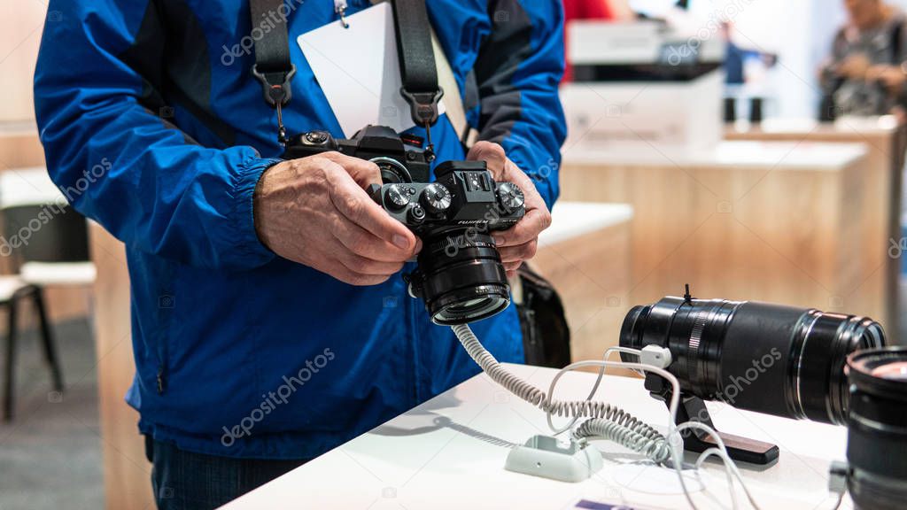 Kyiv, Ukraine -28 September  2019 : CEE 2019. Fujifilm cameras exhibition