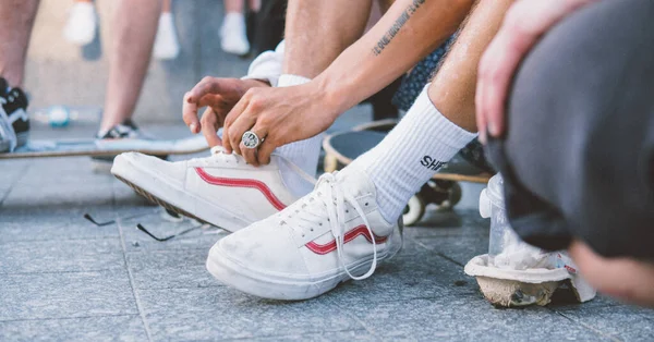 Dia Internacional Skate Montagem Patinadores Praça Principal Para Popularizar Esportes — Fotografia de Stock