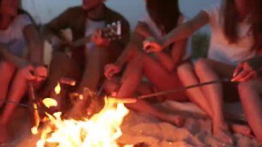 Arkadaşlar ateşin etrafında oturur, bira içer, gitar çalar, kumsalda sosis kızartırlar. Genç, melez bir grup kadın ve erkek birlikte şarkı söylüyor, sakallı bir adam alacakaranlıkta partide gitar çalıyor..