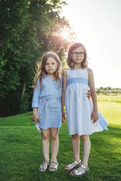 两个女孩站在田野上. — 图库照片
