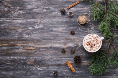 Marshmallow ile sıcak kakao bir fincan.