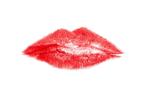 Impresión de labios rojos aislados en blanco . — Foto de Stock