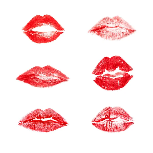 Beyaz üzerine izole edilmiş kırmızı dudakların baskısı. — Stok fotoğraf