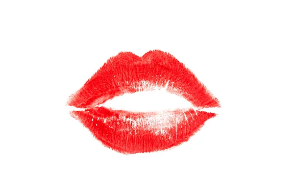 Impresión de labios rojos aislados en blanco . — Foto de Stock