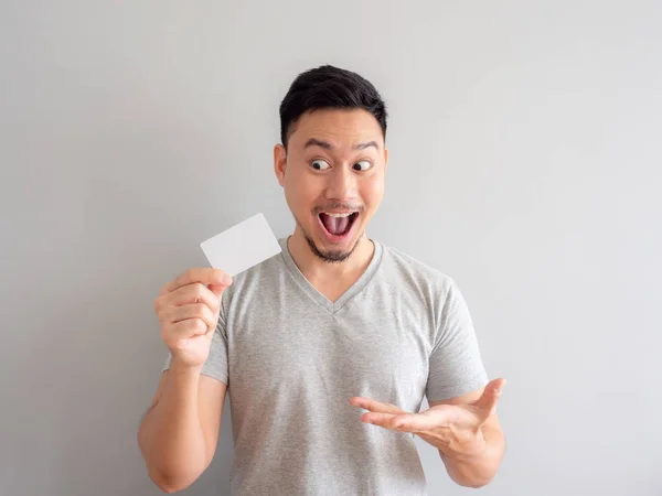 Happy Asian Man Showing White Credit Card — Stock Photo, Image