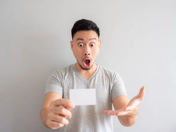 Wow Face Asian Man Showing White Credit Card — Stock Photo, Image