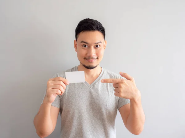 Happy Asian Man Showing White Credit Card — Stock Photo, Image