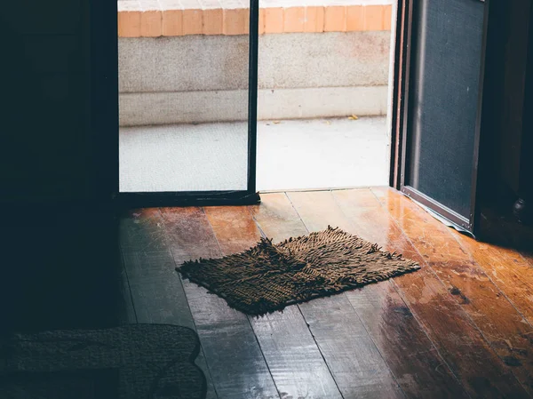 Vintage Photo Soft Doormat Old Wooden Floor — Stock Photo, Image