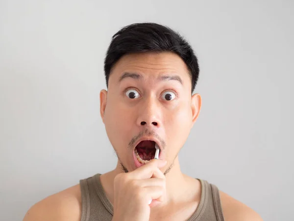 Funny Face Asian Man Brush His Teeth Foam — Stock Photo, Image