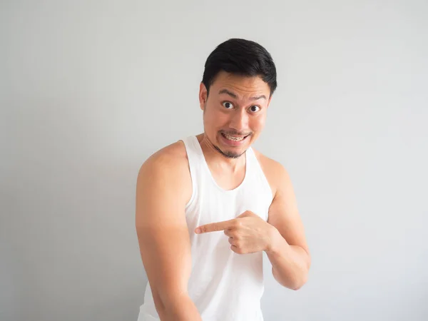 Happy Face Asian Man White Tank Top Get Tanned Arm — Stock Photo, Image