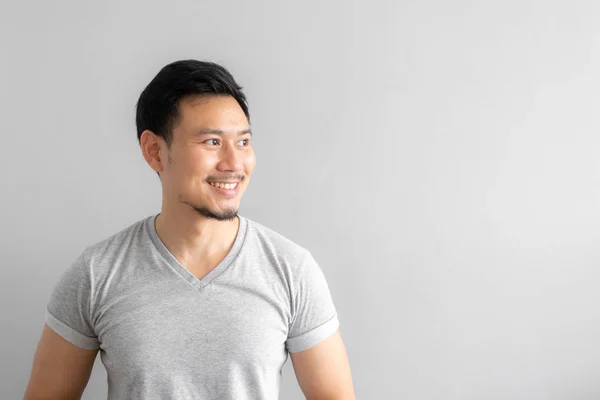 Smile Happy Face Asian Man Point Present Empty Space Content — Stock Photo, Image