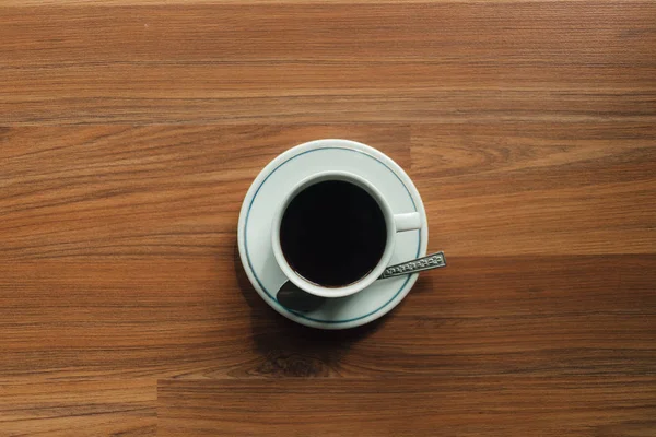 Heiße Kaffeetasse Morgen Auf Dem Holzboden — Stockfoto