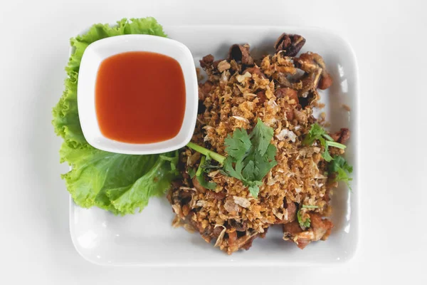 Thai Frittierte Frösche Mit Knoblauch Und Chilisoße Weißer Schale — Stockfoto