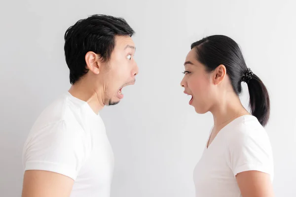 Shocked Surprised Face Asian Couple Lover White Shirt — Stock Photo, Image