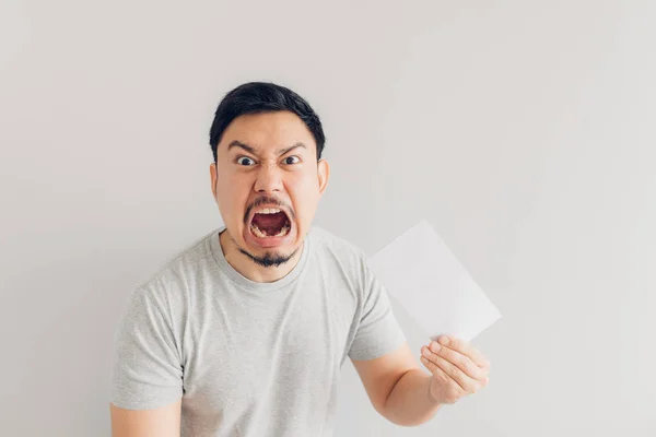 Man is angry with the white mail message or the bill. — Stock Photo, Image