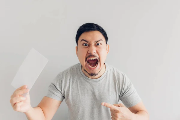 Man is angry with the white mail message or the bill. — Stock Photo, Image