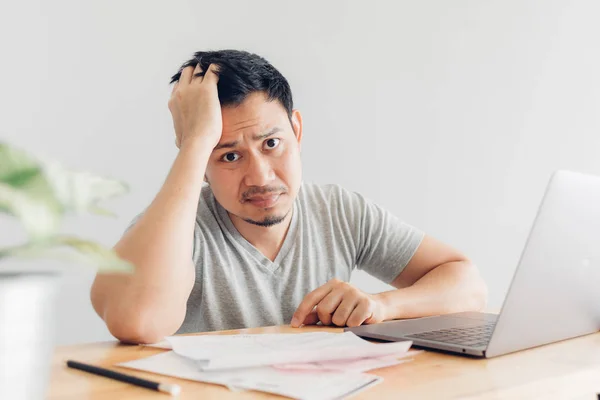 Sad man has problems with billing and debts. — Stock Photo, Image