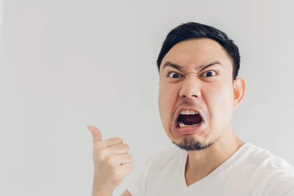 Close up face of angry man selfie himself. — Stock Photo, Image