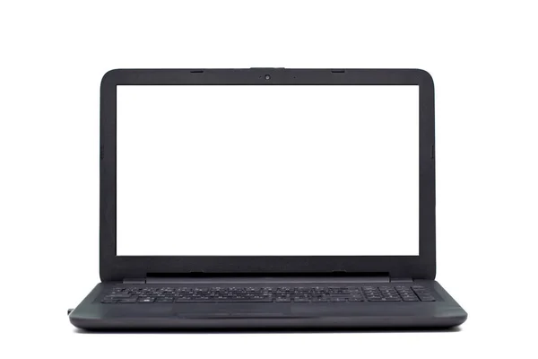 Beyaz arka planda boş alana sahip yalıtılmış siyah dizüstü bilgisayar — Stok fotoğraf