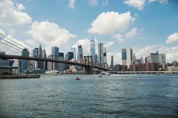 Paysage Urbain Hudson River Brooklyn Bridge Avec Des Navires Des — Photo