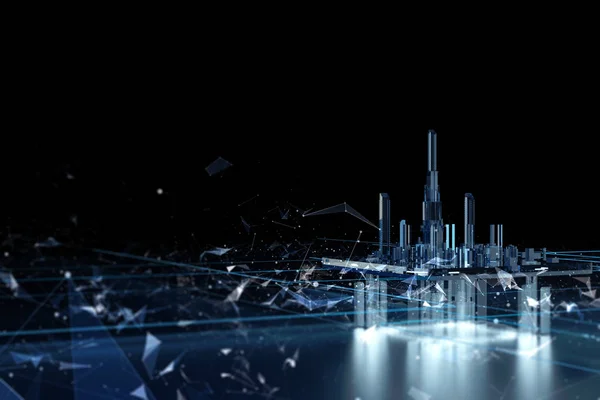 Futuristic city on a dark background. Future city neon light.