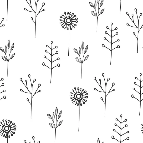 Çiçekler Dallar Siyah Beyaz Desenli Kusursuz Bir Resim Vektör Llüstratör — Stok Vektör