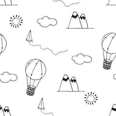 Seyahat düzeni. Siyah-beyaz vektör klipsi sanatı. pürüzsüz arkaplan