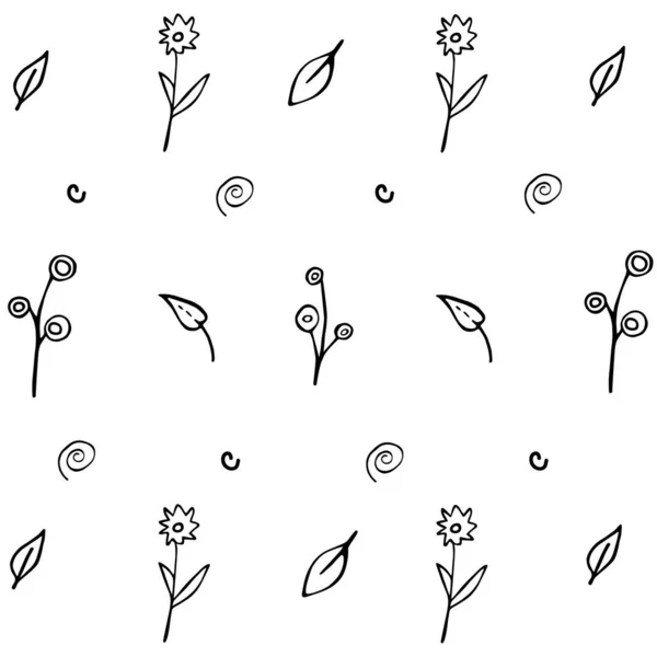 Beyaz Arka Planda Siyah Çiçekleri Dalları Olan Kusursuz Bir Desen — Stok Vektör