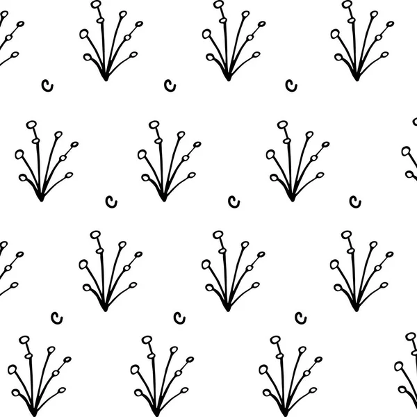 Seamless Pattern Black Flowers Branches White Background Vector — Stock Vector