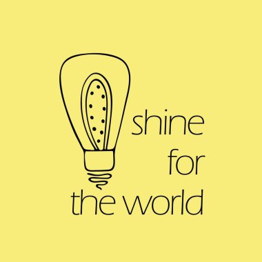 Ampul - Dünya için parla. Vektör çizimi, sarı arka planda logo. İllüstratör