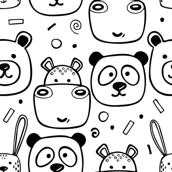 Padrão Com Animais Bonitos Ilustração Perfeita Preto Branco Vetor — Vetor de Stock