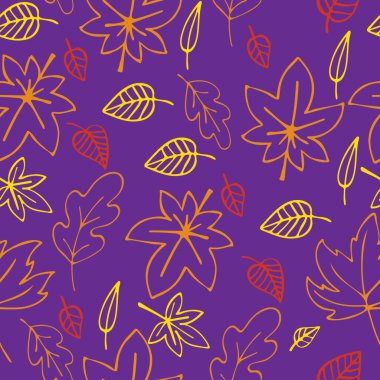 Sonbahar yaprakları deseni. Canlı mevsimsel renklerde dekoratif yapraklar. Kusursuz bir resim. Vektör illüstrasyonu.