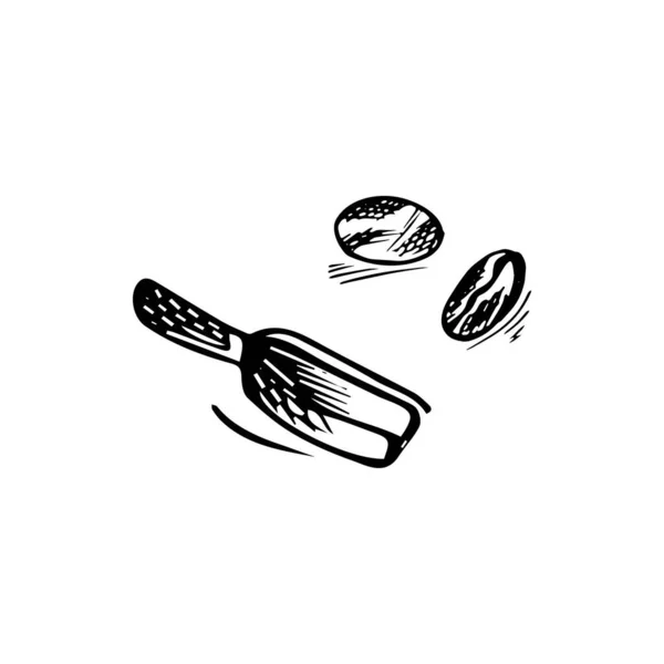 Met Hand Getrokken Koffiebonen Spatels Vector Illustratie Een Grafische Stijl — Stockvector