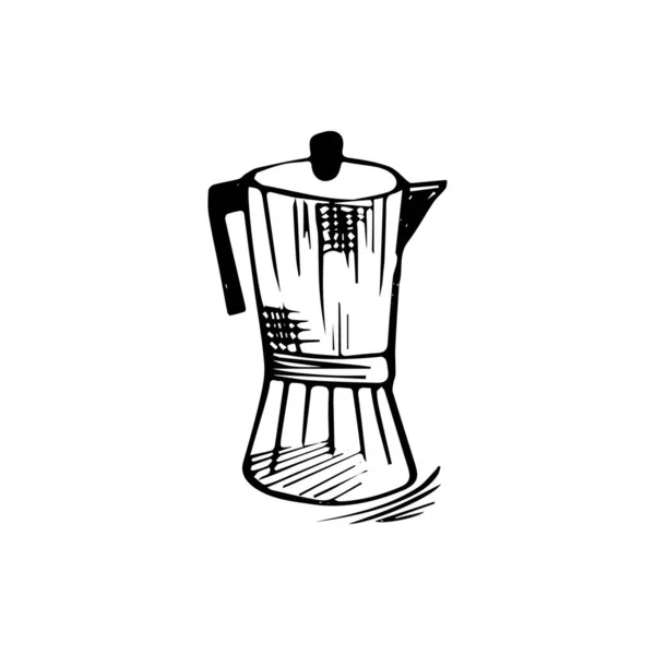 Teiera Disegnata Mano Caffè Illustrazione Vettoriale Stile Grafico — Vettoriale Stock