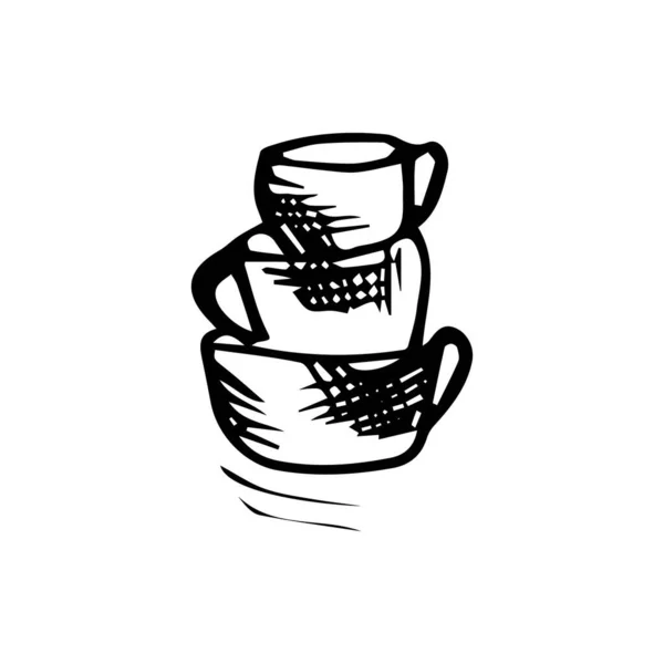 Tazze Disegnate Mano Caffè Illustrazione Vettoriale Stile Grafico — Vettoriale Stock