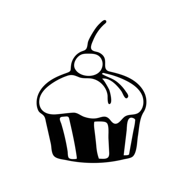 Handgetekende Cupcake Doodle Snoep Gebak Een Witte Achtergrond Vectorillustratie — Stockvector